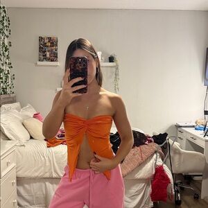 Orange Strapless Women Top